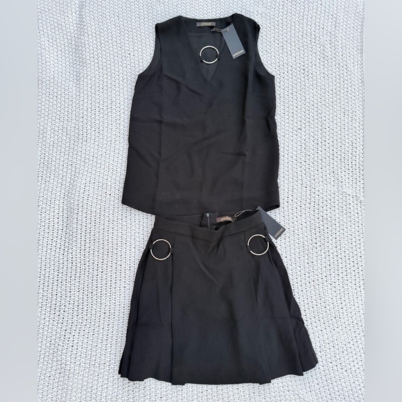 Supertrash Dresses & Skirts - NWT Supertrash Black Top & Skirt Matching Set with Silver Ring Detail Size XS 34